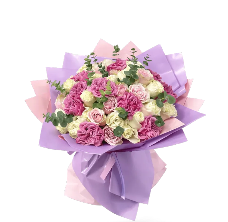 Buchet cu 51 de trandafiri în culori pastel