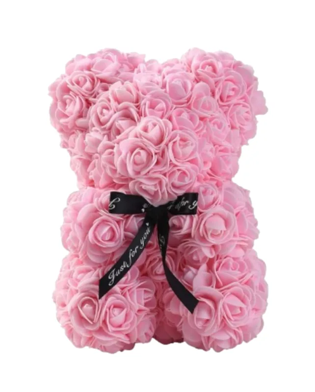 Ursuleț din flori de spumă, roz, 25 cm